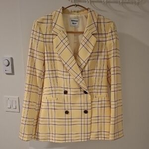NWOT Sunday Best Women's Yellow Plaid Preppy Double-breasted Blazer (Size XS)